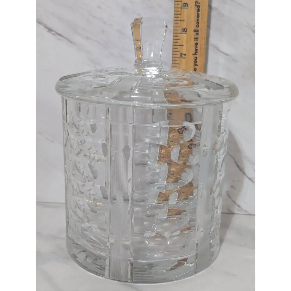 Unbranded Vintage Clear Heavy Lead Crystal Cookie Jar With Lid